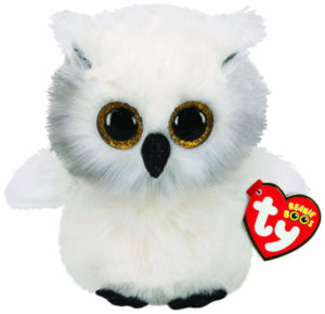 Obesek TY, bela sova, pliš, Beanie Boos Austin, 15 cm