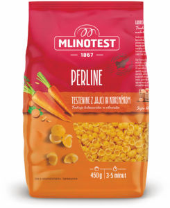 Testenine Mlinotest, školjkice, z jajci in korenčkom, Perline, 450 g