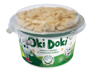 Jogurt Oki Doki Zelene Doline, vanilijev s hrustljavimi piškoti,150 g