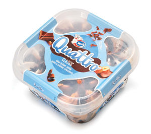 Sladoled Quattro, kakav-lešnik-vanilija-čokolada-stračetela, 900 ml