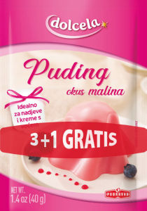 Puding Dolcela, z okusom maline, 160 g, 3 + 1 gratis