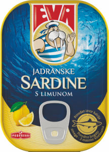 Sardine Eva, v rastlinskem olju, z limono, 100 g
