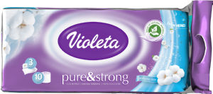 Toaletni papir Violeta, pure & strong, bombaž, 3sl., 10/1