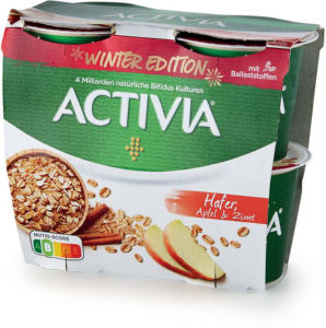 Jogurt Activia, zimski okus, jabolko, cimet, 4 x 115 g