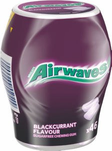 Žvečilni gumi Airwaves, Blackcurrant, lonček, 64 g