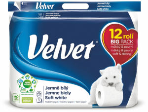 Toaletni papir Velvet, Soft white, 100% celuloza, 3sl., 150 listov, 12/1