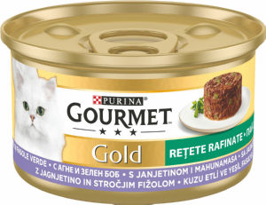 Gourmet Gold, za mačke, mokra hrana, jagnjetina, stročji fižol, 85 g