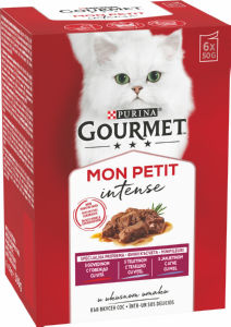 Gourmet Mon Petit, za mačke, mokra hrana, govedina, teletina, jagnjetina, 6 x 50 g