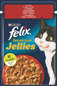 Felix Sensations za mačke mokra hrana, govedina in paradižnik, 85 g