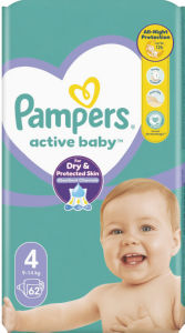 Pampers Jumbo Pack, plenice, S4, 9 – 14 kg, 62/1