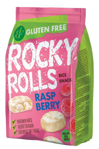 Vaflji riževi Rocky rolls, White, malina, 70 g