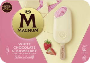 Sladoled Magnum, jagoda, bela čokolada, 4 x 100 ml